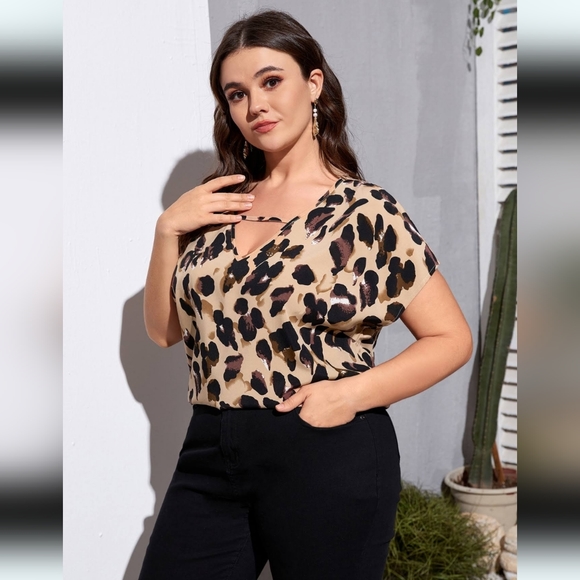 NWOT Shein PLUS Size Leopard Print Short Sleeve Blouse - Picture 1 of 4